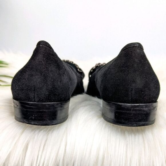 Black Suede Loafers Chunky Maximalist Silver Chain 6 B Makowski Dark Academia - Picture 6 of 8